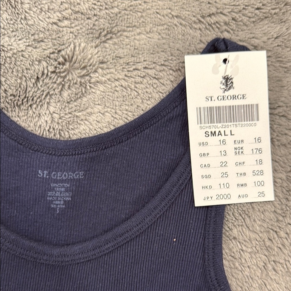 St. George Deep Blue Ribbed Tank - Picture 2 of 2